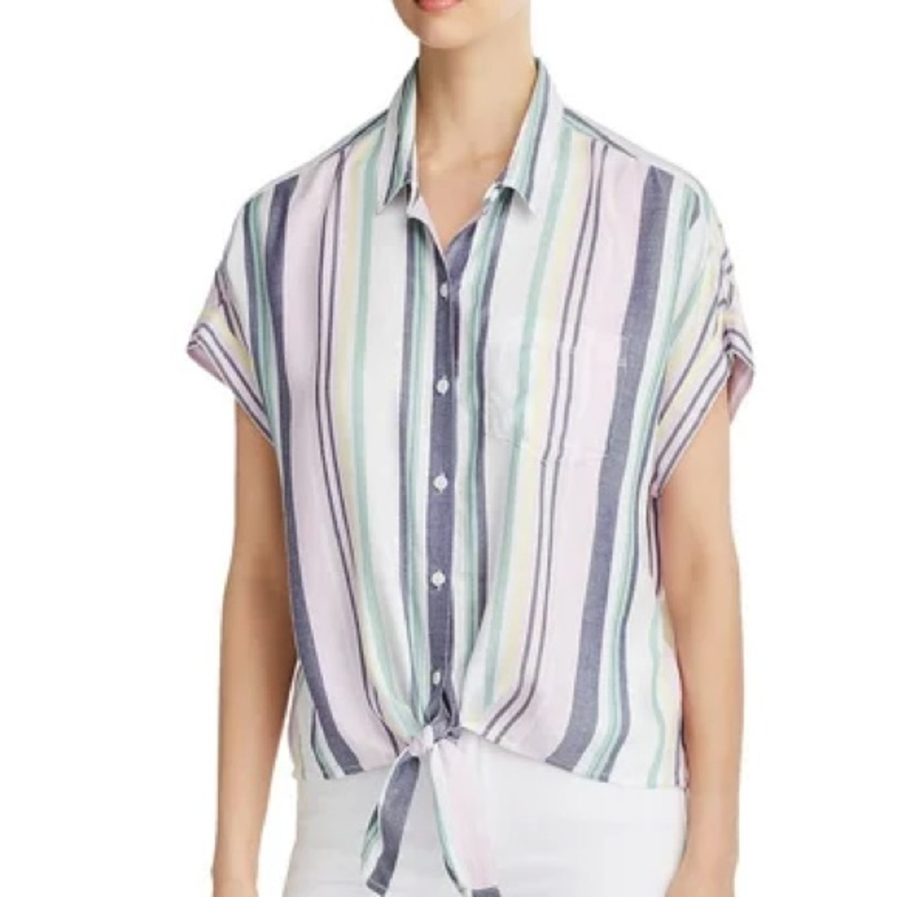 Beachlunchlounge Stripe Tie Front Short-Sleeve Top XS